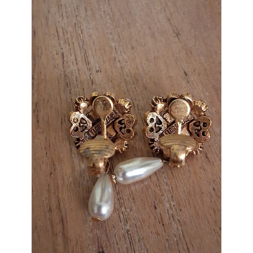 Vtg Florenza  Clip-On Earrings Faux Pearl Gold Tone.  Victorian Style. - Picture 4 of 5